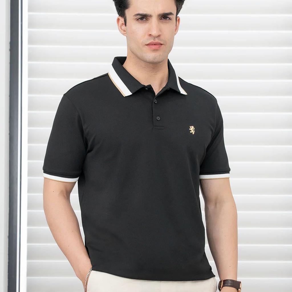T Shirts for Men in Black | Polyester Blend Polo T Shirt