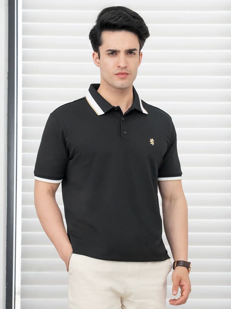 T Shirts for Men in Black | Polyester Blend Polo T Shirt — S / Black