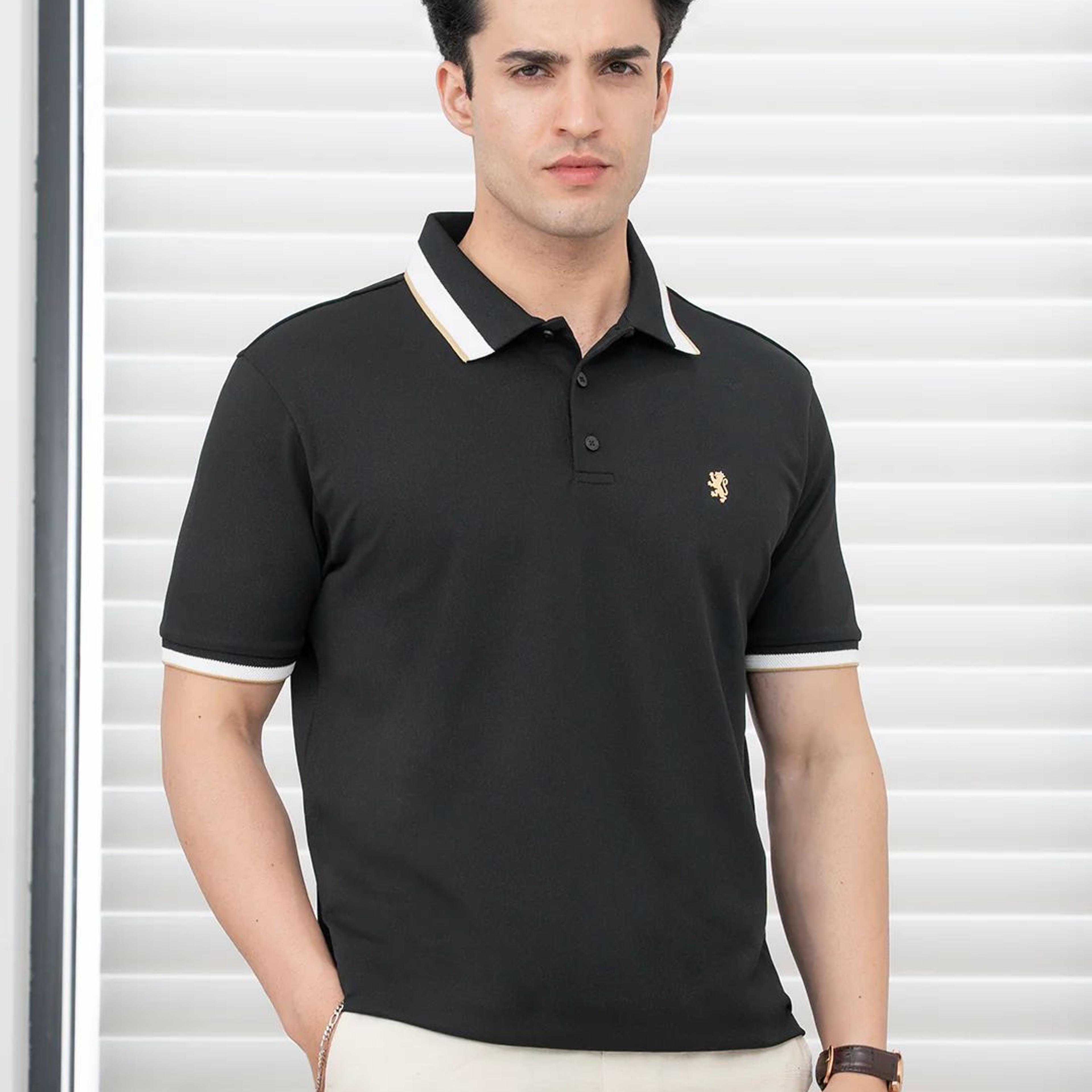 T Shirts for Men in Black | Polyester Blend Polo T Shirt