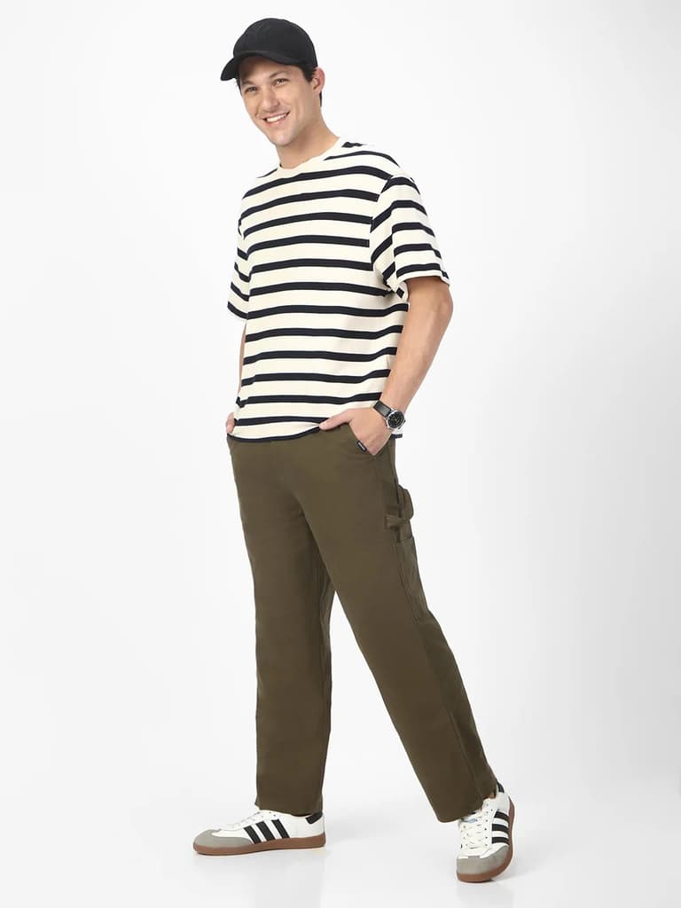 Men's Olive Loose Baggy Fit Solid Carpenter Trouser Pant with 5 Pockets Non-Stretchable — photo 4