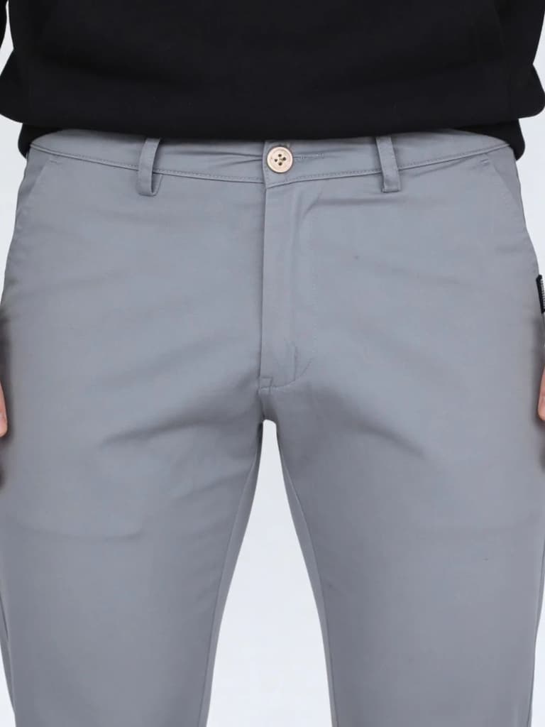 Men's Light Blue Straight Fit Mid Rise Cotton Casual Chinos Trousers Stretch — photo 5
