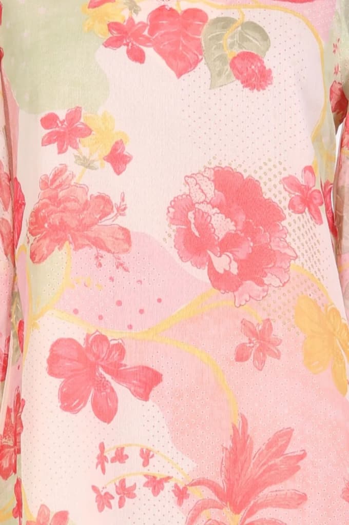 Pink Floral Printed Lace Silver Chiffon Straight Top — photo 3
