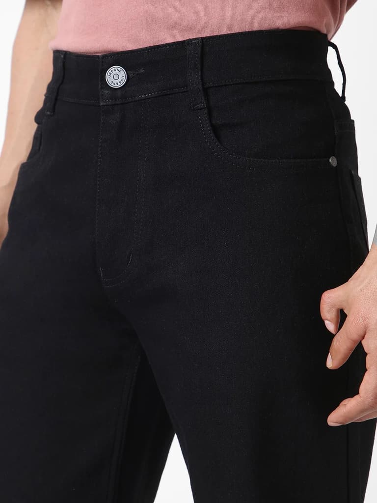 Men's Black Straight Fit Washed Jeans Stretchable — photo 5