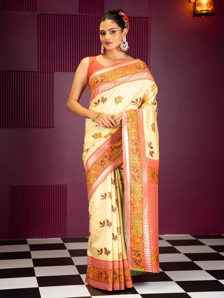 Mimosa Women's Woven Design Banarasi Style Art Silk Saree With Blouse Piece : SA00001992YLWFREE — photo 2
