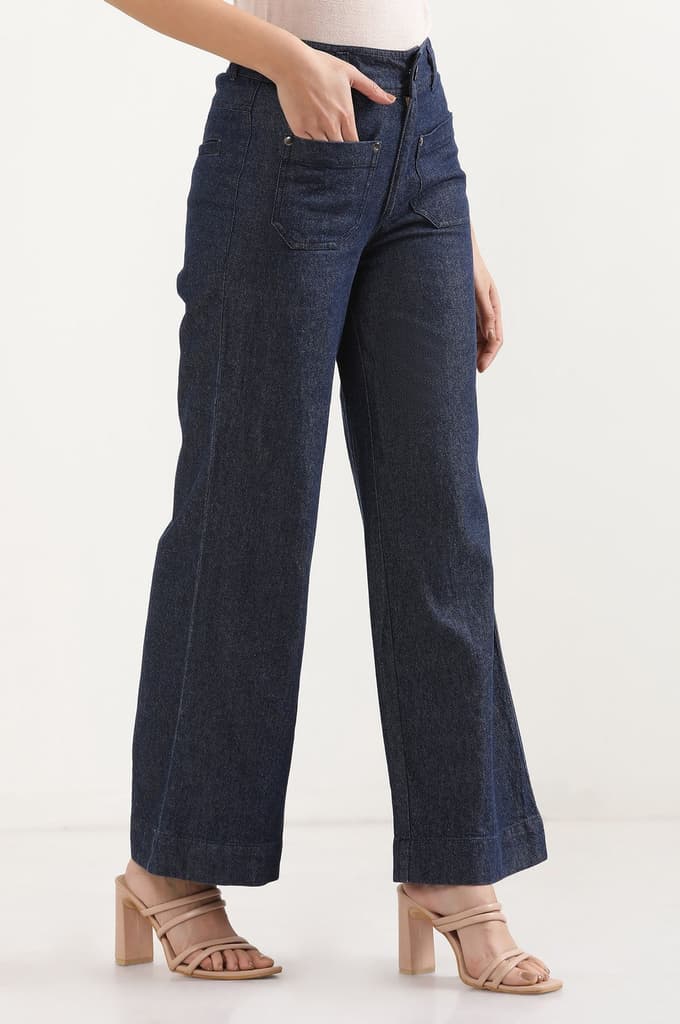 Dark Blue Denim Flared Pants — photo 5