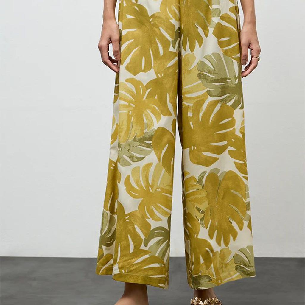 Utsa Green Foliage Printed Palazzos