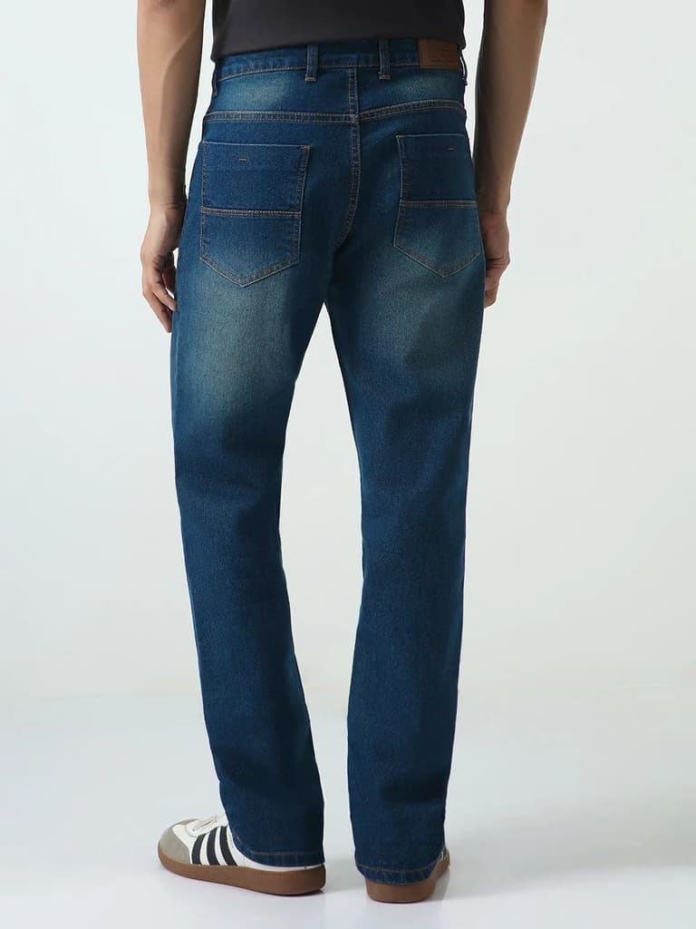 Men's Blue Straight Fit Heavy Washed Jeans Stretchable — photo 3