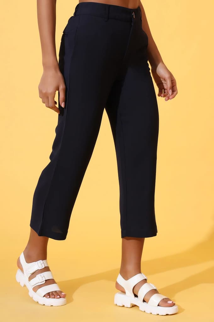 Navy Blue Solid Straight Western Culottes with YKK Zipper — photo 5
