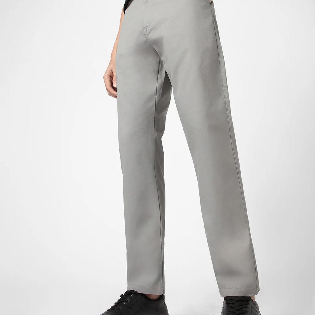 Men's Light Blue Cotton Regular Fit Casual Chinos Trousers Stretch