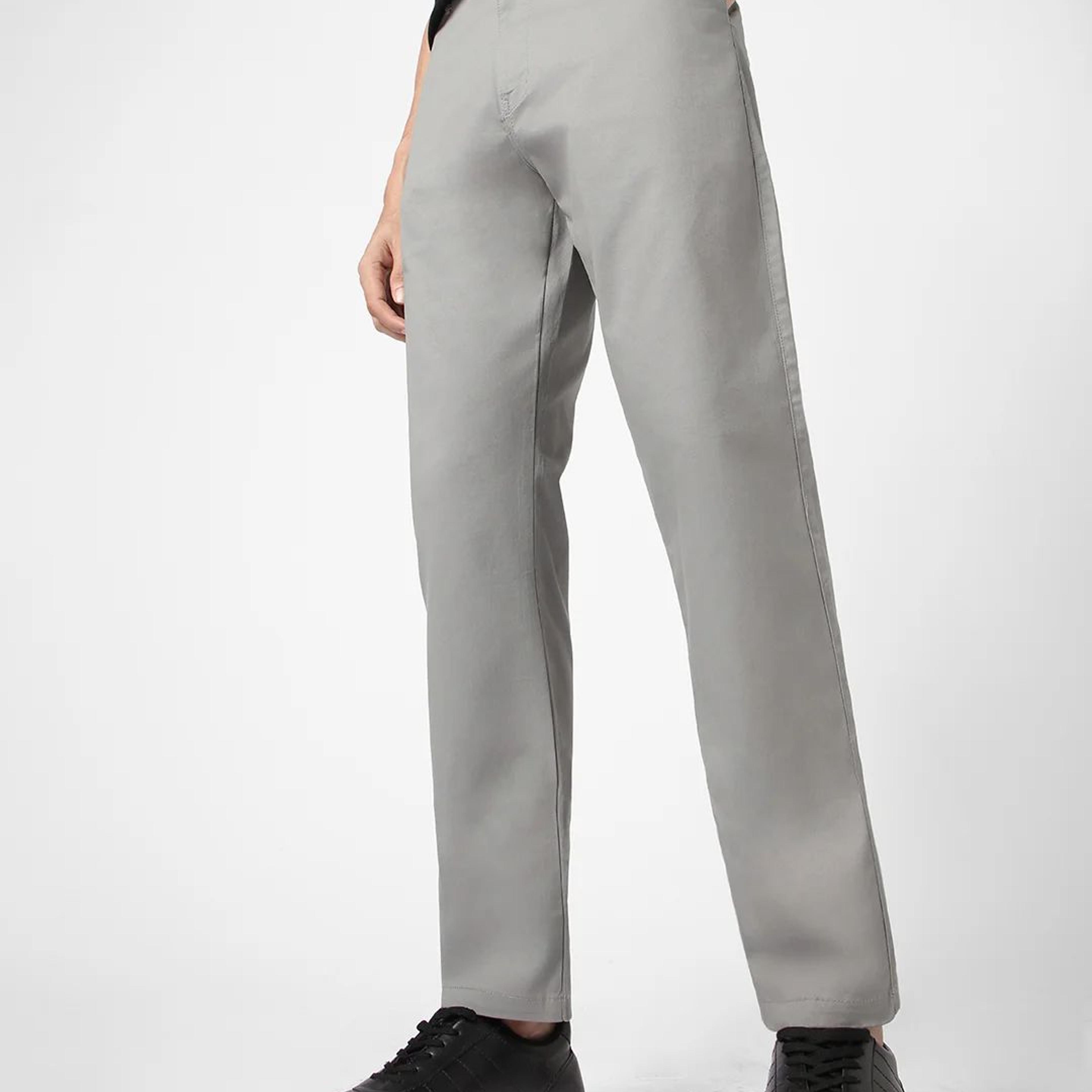 Men's Light Blue Cotton Regular Fit Casual Chinos Trousers Stretch