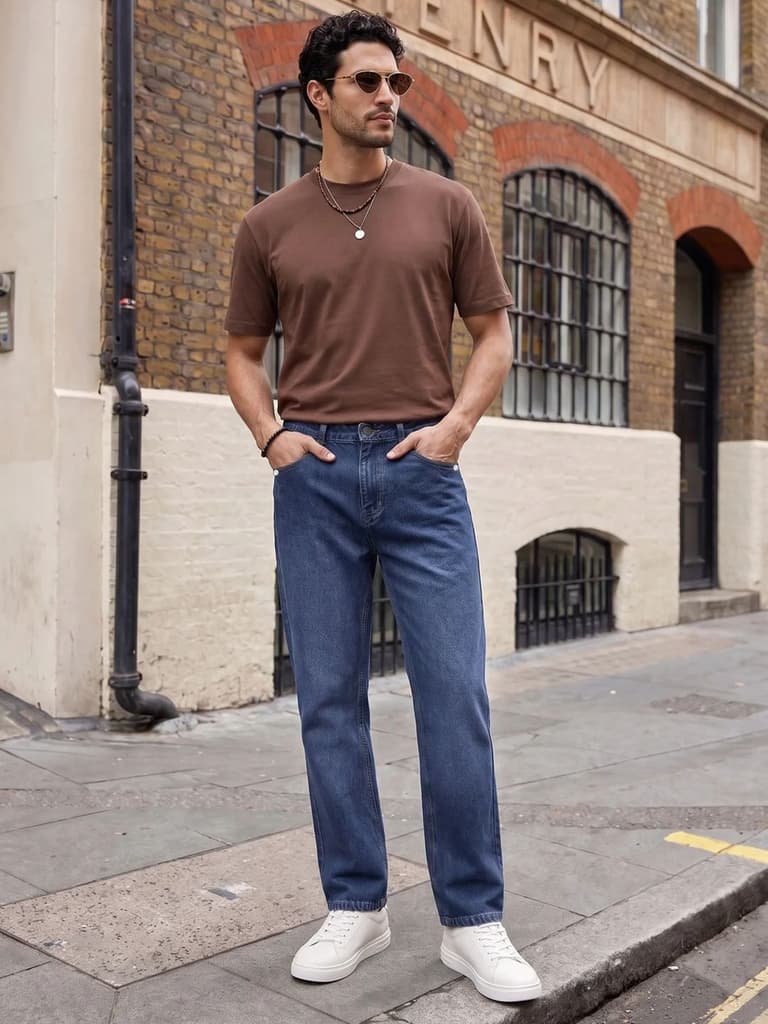 Men's Blue Relaxed Fit Washed Denim Jeans Non-Stretchable — photo 4