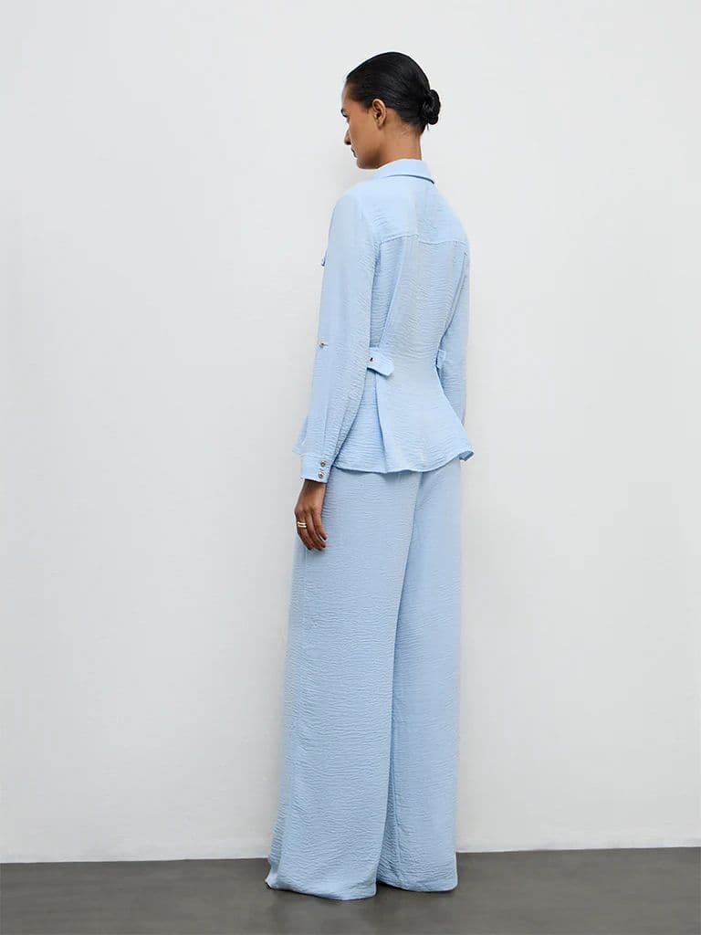 Wardrobe Light Blue Crinkle-Textured High-Rise Trousers — photo 4