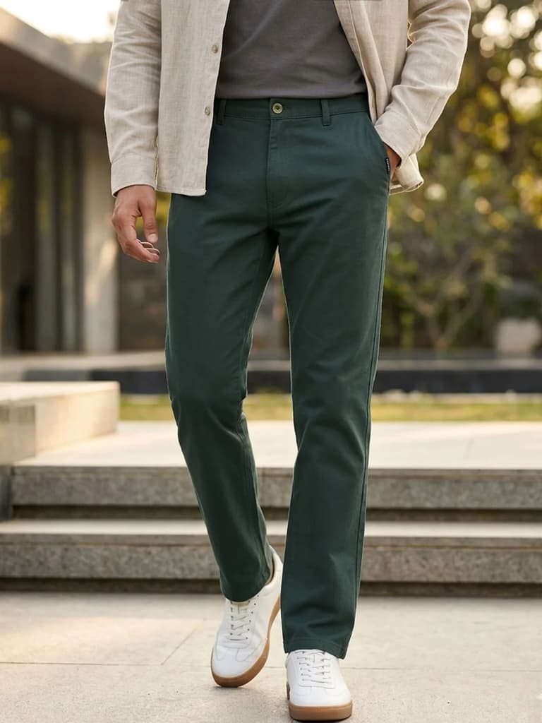 Men's Teal Green Cotton Regular Fit Casual Chinos Trousers Stretch — 28 / Teal Green