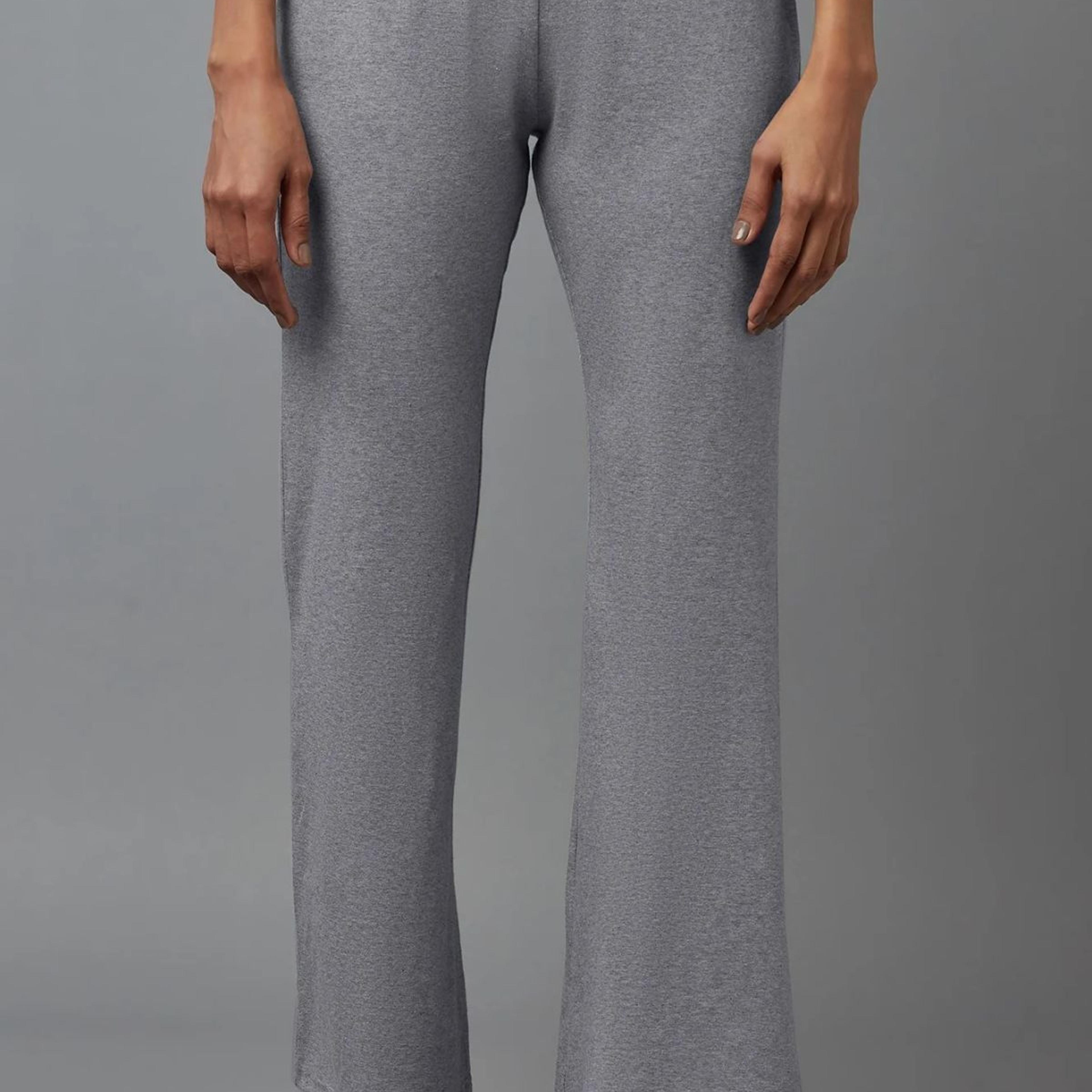 Grey Solid Flared Cotton Pants With Slip On Closure