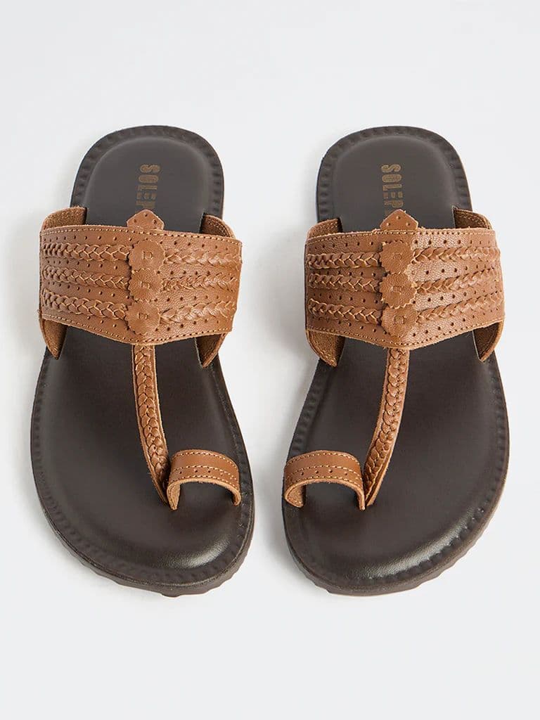 SOLEPLAY Tan Braided Kolhapuri Sandals — photo 3