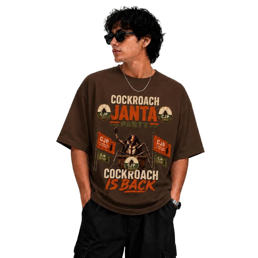 Oversized T-Shirt for Men & Women | 190 GMS Cotton Bio Washed Tee | Trendy T-Shirt for Unisex | Cockroach Janta Party Tshirt | — photo 7