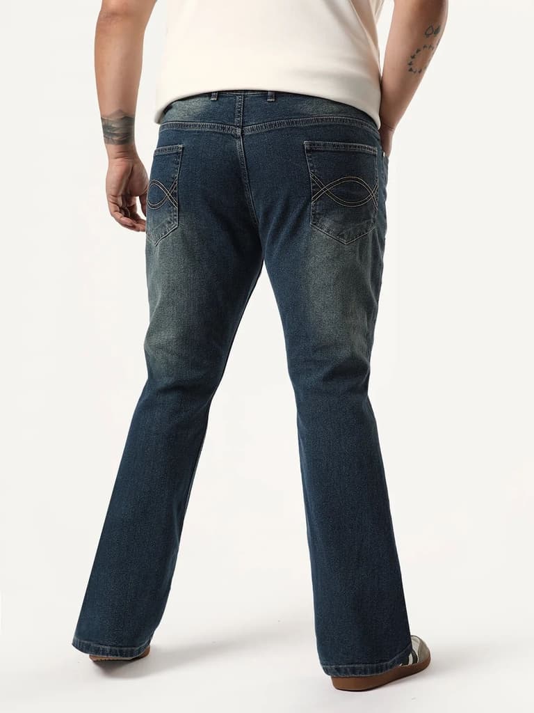 Plus Men's Light Blue Bootcut Fit Mid Rise Heavy Washed Jeans Stretchable — photo 3