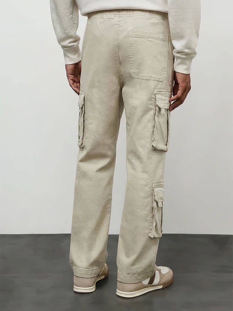 Nuon Beige Relaxed-Fit Mid-Rise Cotton-Blend Cargo Pants — photo 4