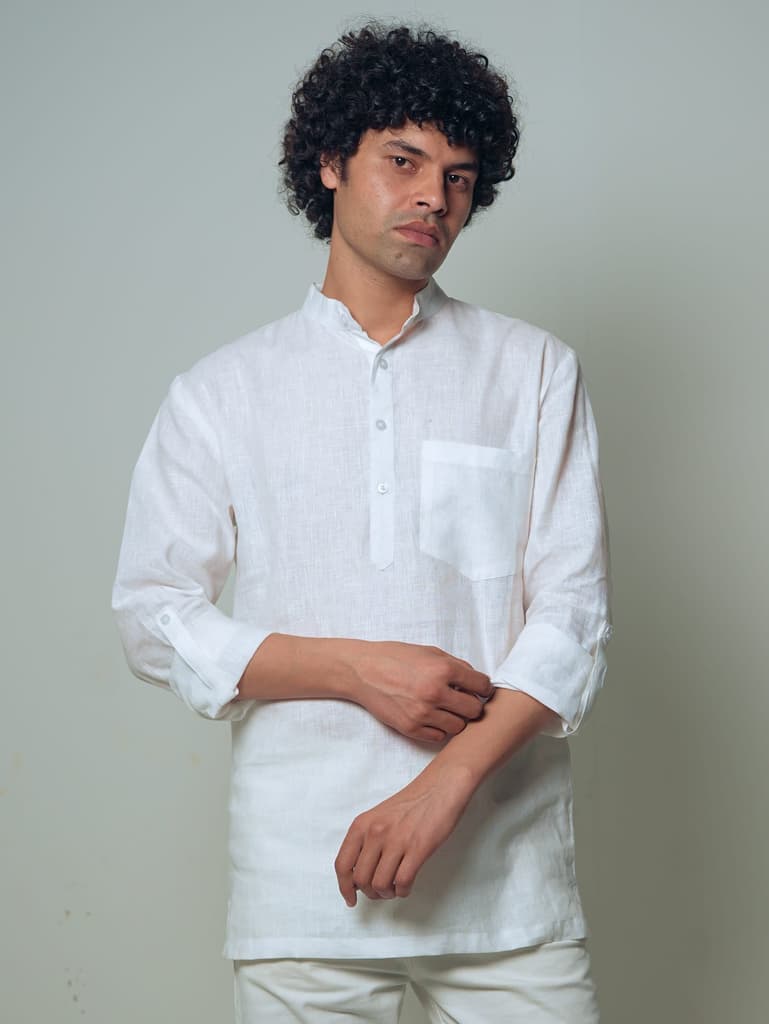 Sadabahar White Linen Short Kurta | Mr.Saa (Mr.सा) — photo 2