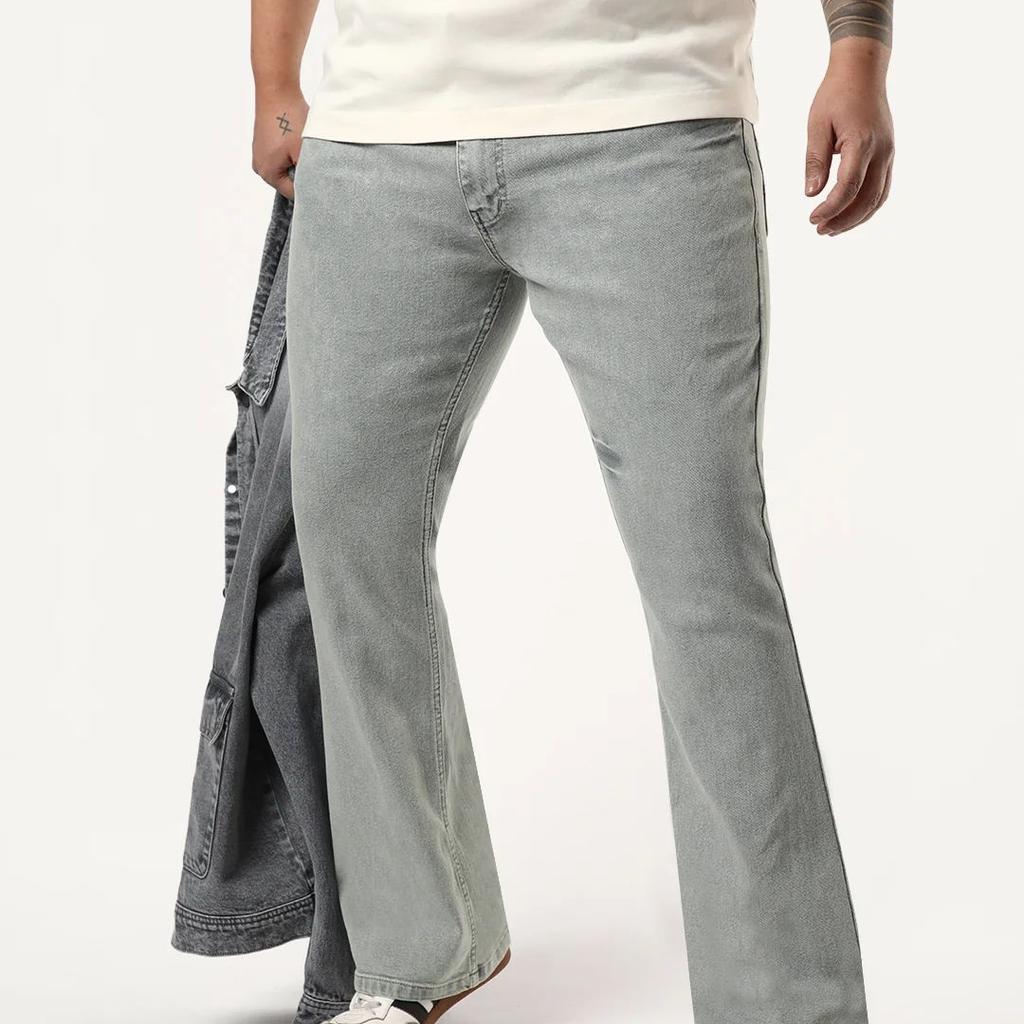 Plus Men's Ice Grey Bootcut Fit Mid Rise Acid Wash Jeans Stretchable