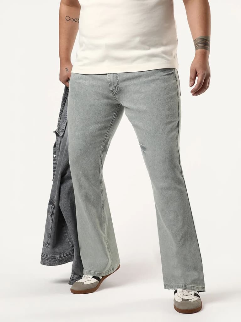 Plus Men's Ice Grey Bootcut Fit Mid Rise Acid Wash Jeans Stretchable — 36 / Ice Grey