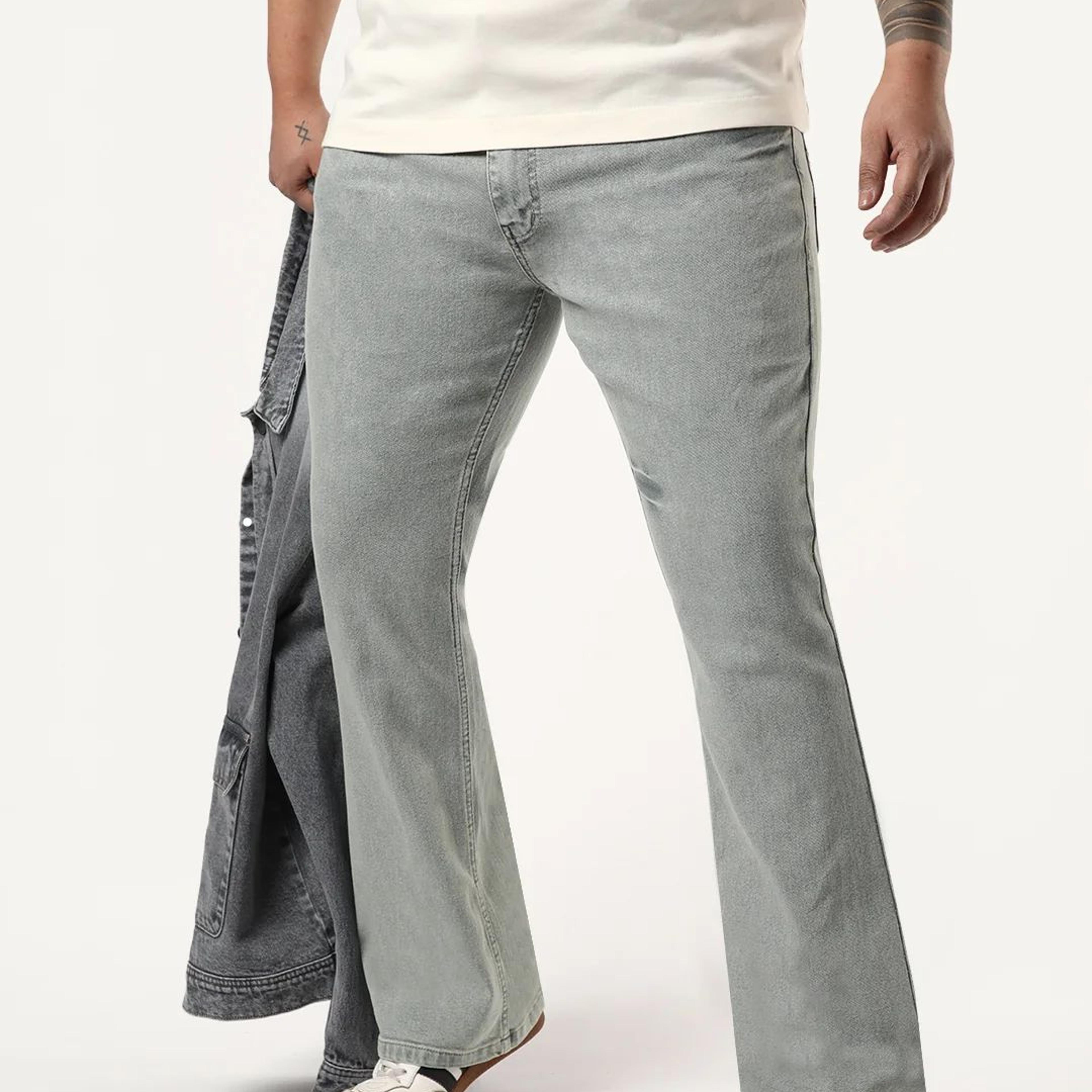 Plus Men's Ice Grey Bootcut Fit Mid Rise Acid Wash Jeans Stretchable