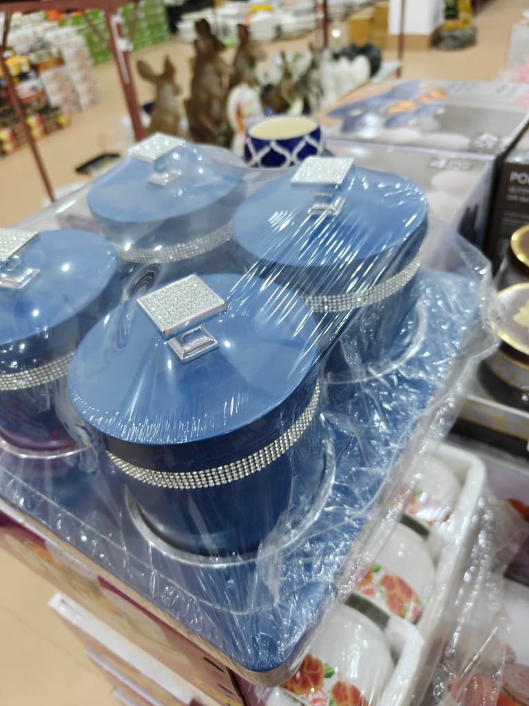 Blue Glass Jar with Silver Lid | Kitchen Storage | Glass | Blue