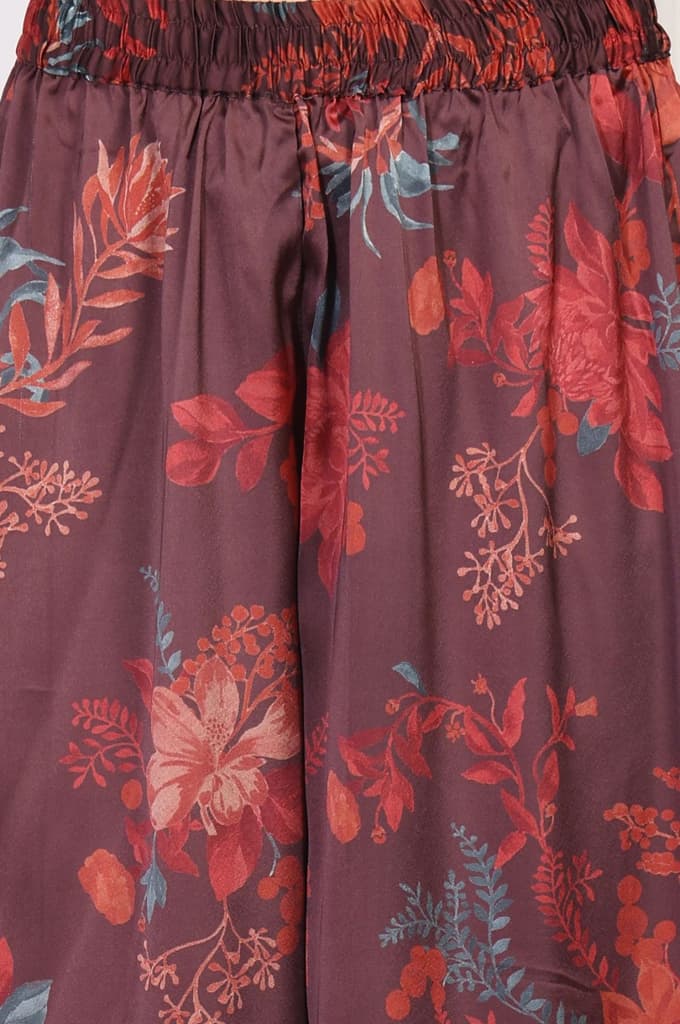Maroon Floral Printed Sequined A-Line Satin Kurta with Flared Pant and Dupatta Set — photo 7