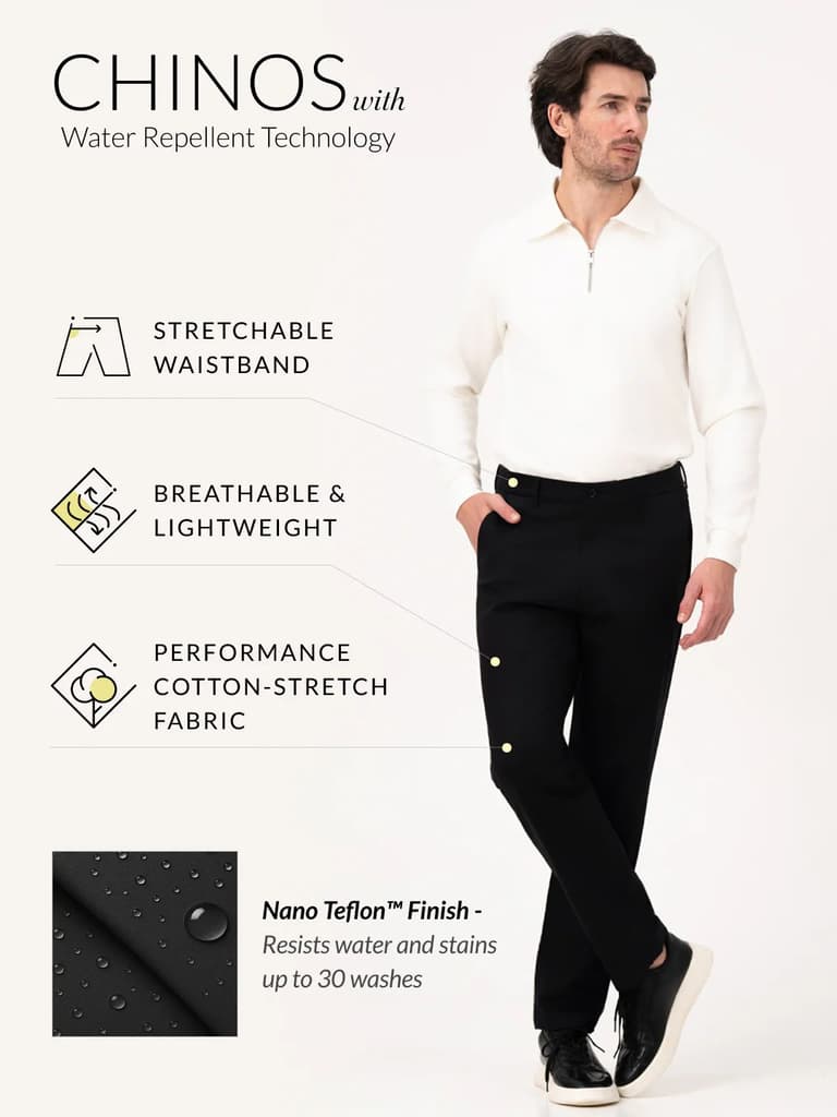 Noctara Black Relaxed Fit Stretch Chinos for Men — photo 3