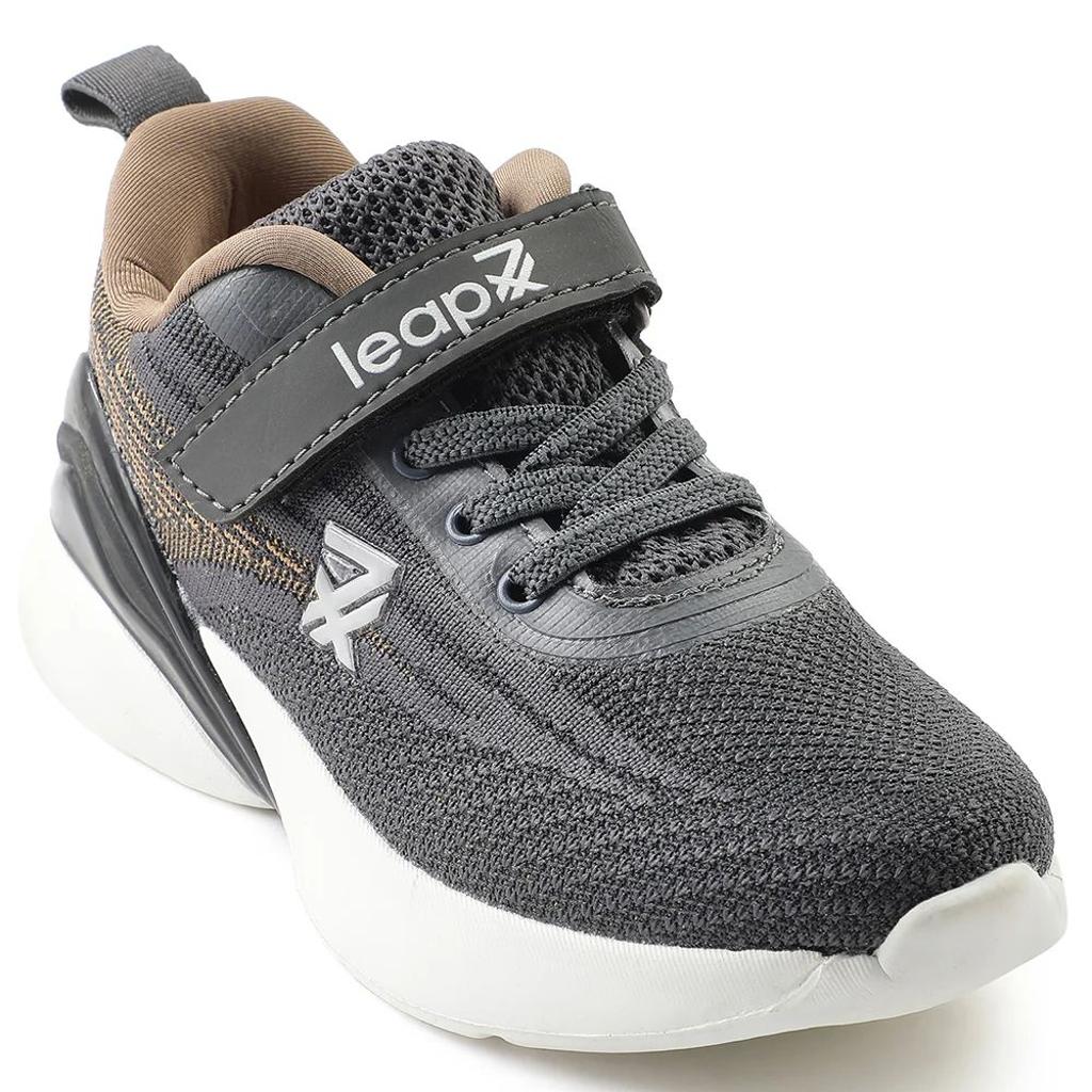 Leap7x Dark Grey Sports Lacing Running Shoes For Kids COVER-02 By Liberty
