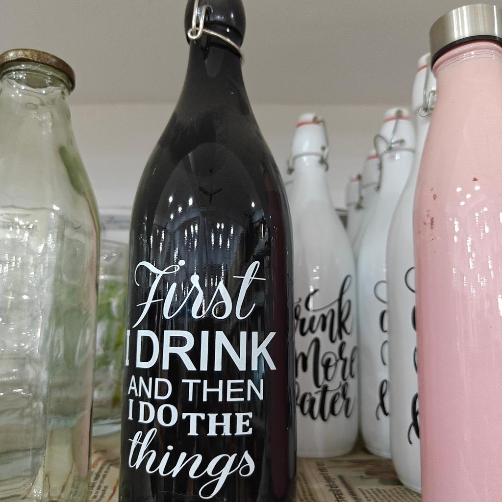 First Drink and Then Things | Water Bottle | Plastic | Black
