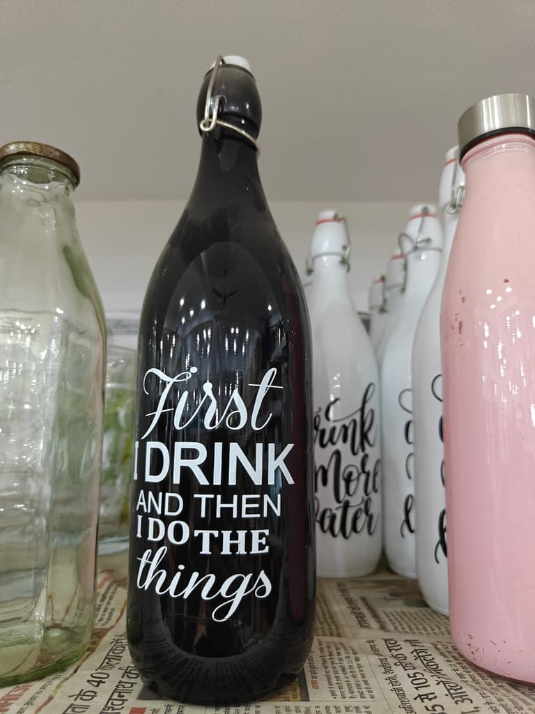 First Drink and Then Things | Water Bottle | Plastic | Black