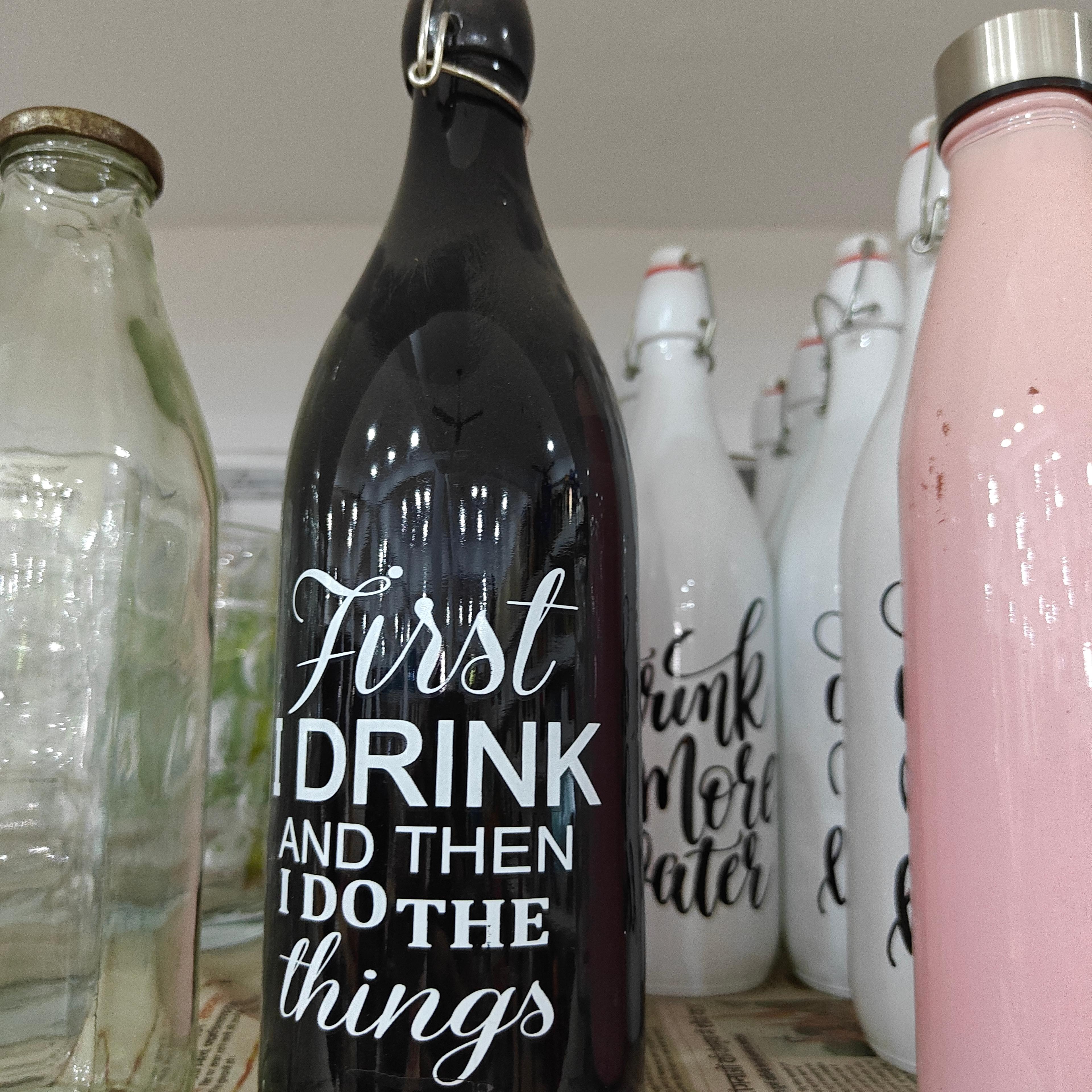 First Drink and Then Things | Water Bottle | Plastic | Black