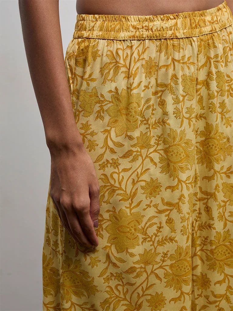 Zuba Yellow Floral Printed Palazzos — photo 3