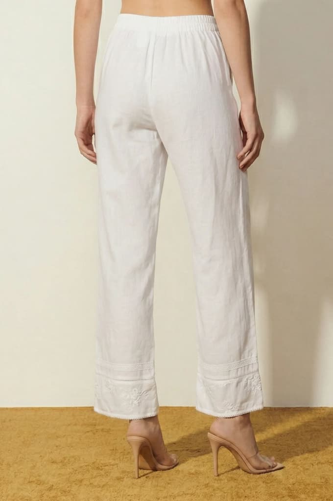White Embroidered Pure Cotton Straight Fit Ankle Length Palazzo — photo 3