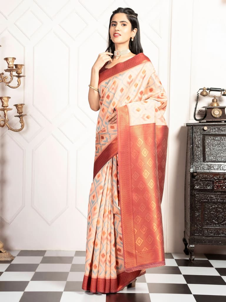 Mimosa Women's Woven Design Pochampally Style Art Silk Saree With Blouse Piece : SA00001953PCFREE — photo 3