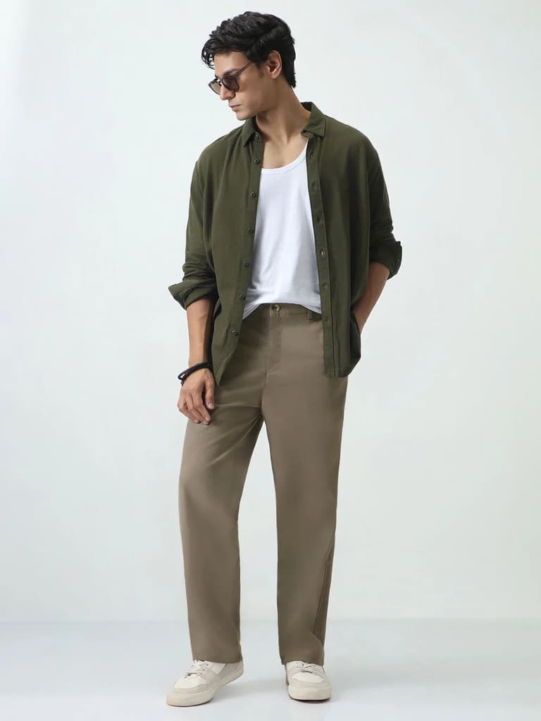 Men's Grey Loose Baggy Fit Solid Chino Trousers Non-Stretchable — photo 4