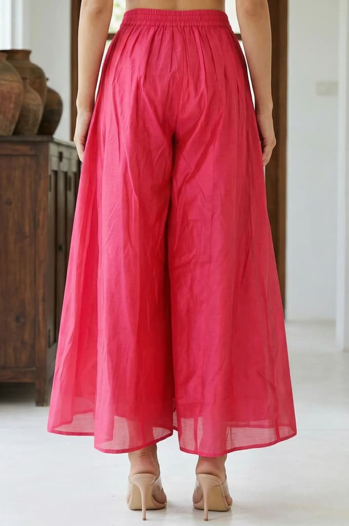Fuchsia Solid Chanderi Wide Leg Flared Ankle Length Culottes — photo 3