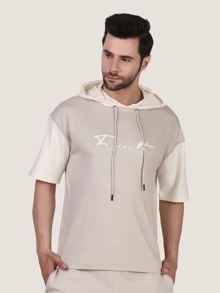 Unisex Ecru Colourblock Half Sleeve Sweatshirt — photo 3