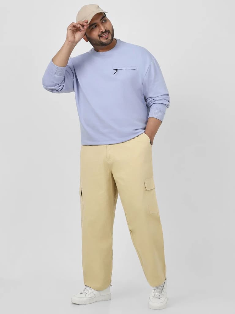 Plus Men's Beige Loose Baggy Fit Solid Cargo Chino Pant with 6 Pockets Non-Stretchable — photo 4