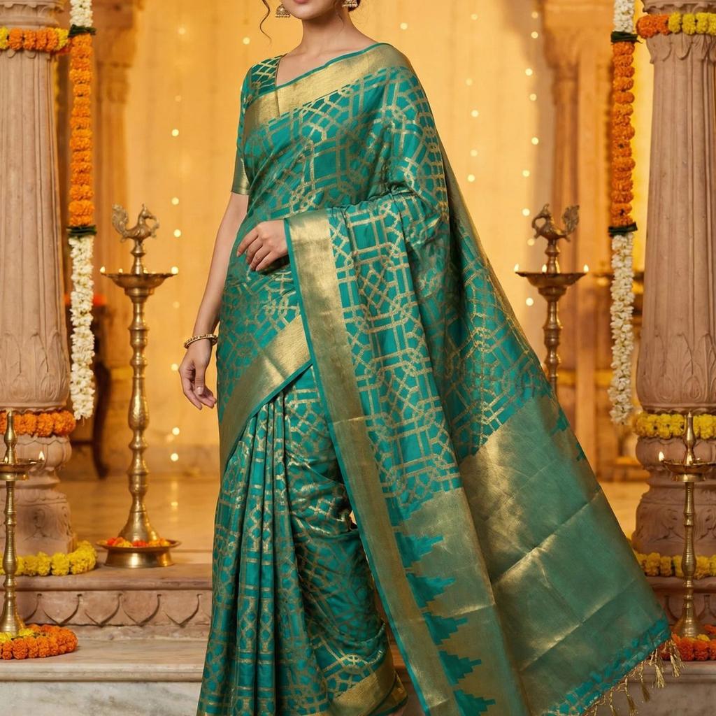 MIMOSA Women's Woven Design Banarasi Style Art Silk Saree with Blouse Piece - Saffire ( SA00003121SFFREE )
