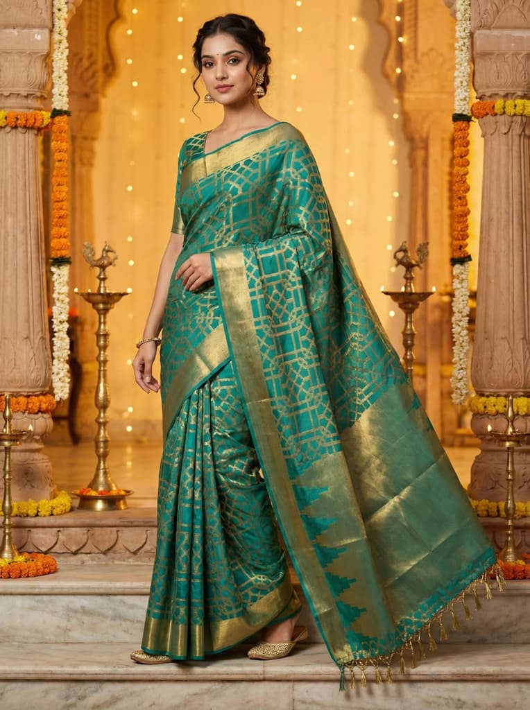MIMOSA Women's Woven Design Banarasi Style Art Silk Saree with Blouse Piece - Saffire ( SA00003121SFFREE ) — Default Title