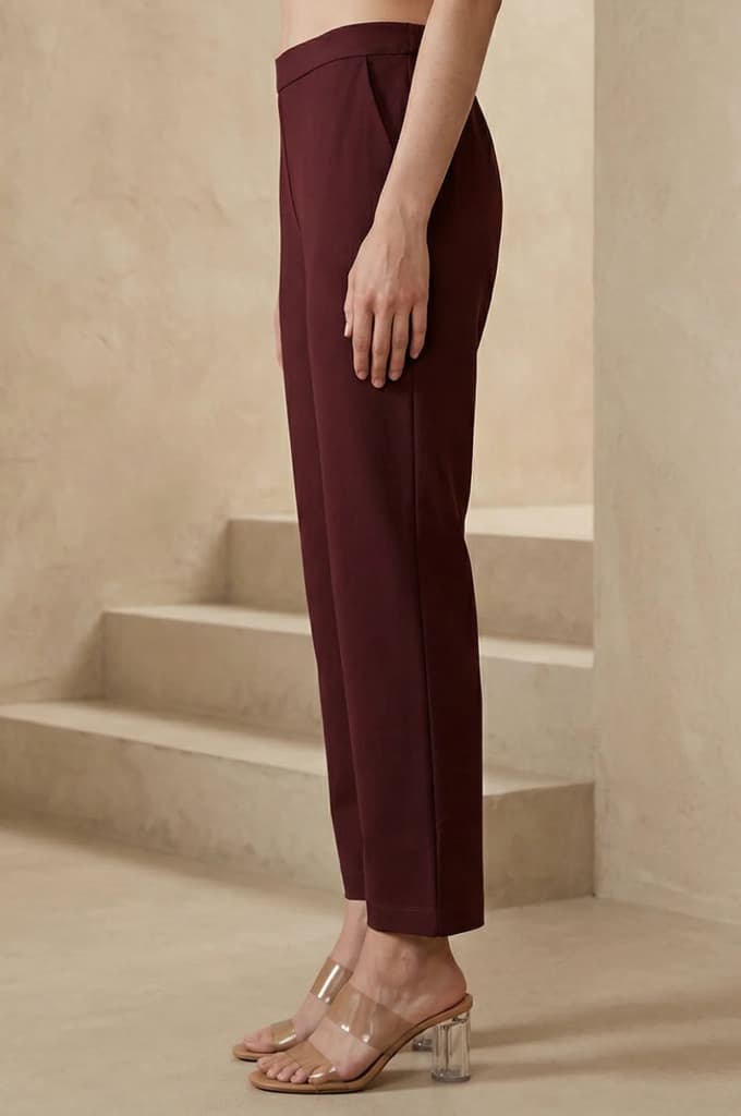 Maroon Solid Rayon Straight Fit Pants — photo 2