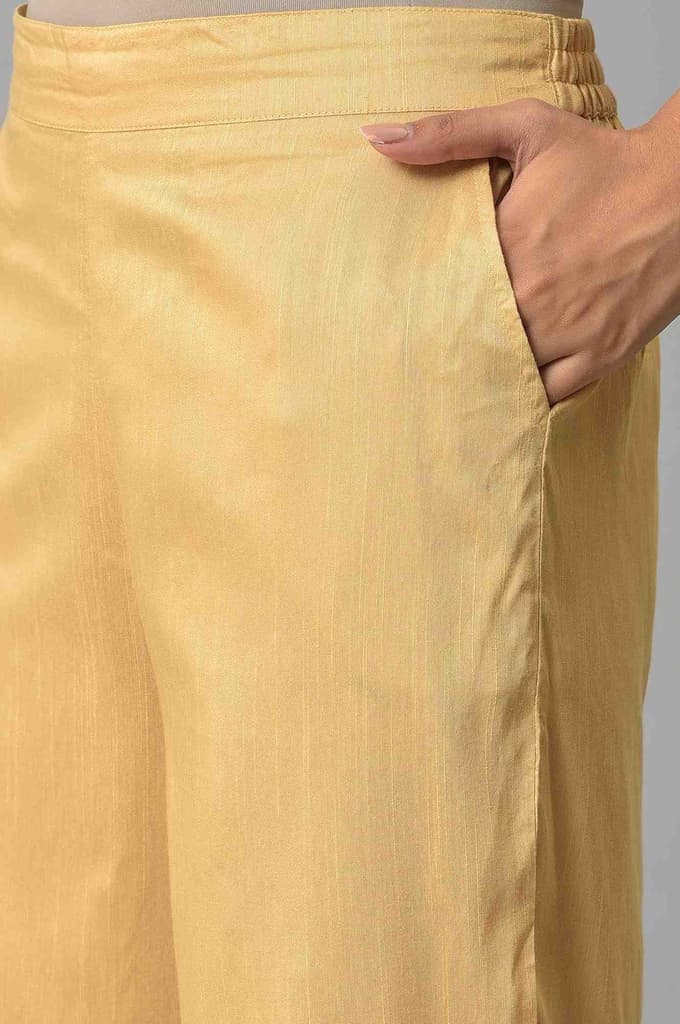 Gold Solid Straight Fit Culottes With Elasticated Waistband — photo 7