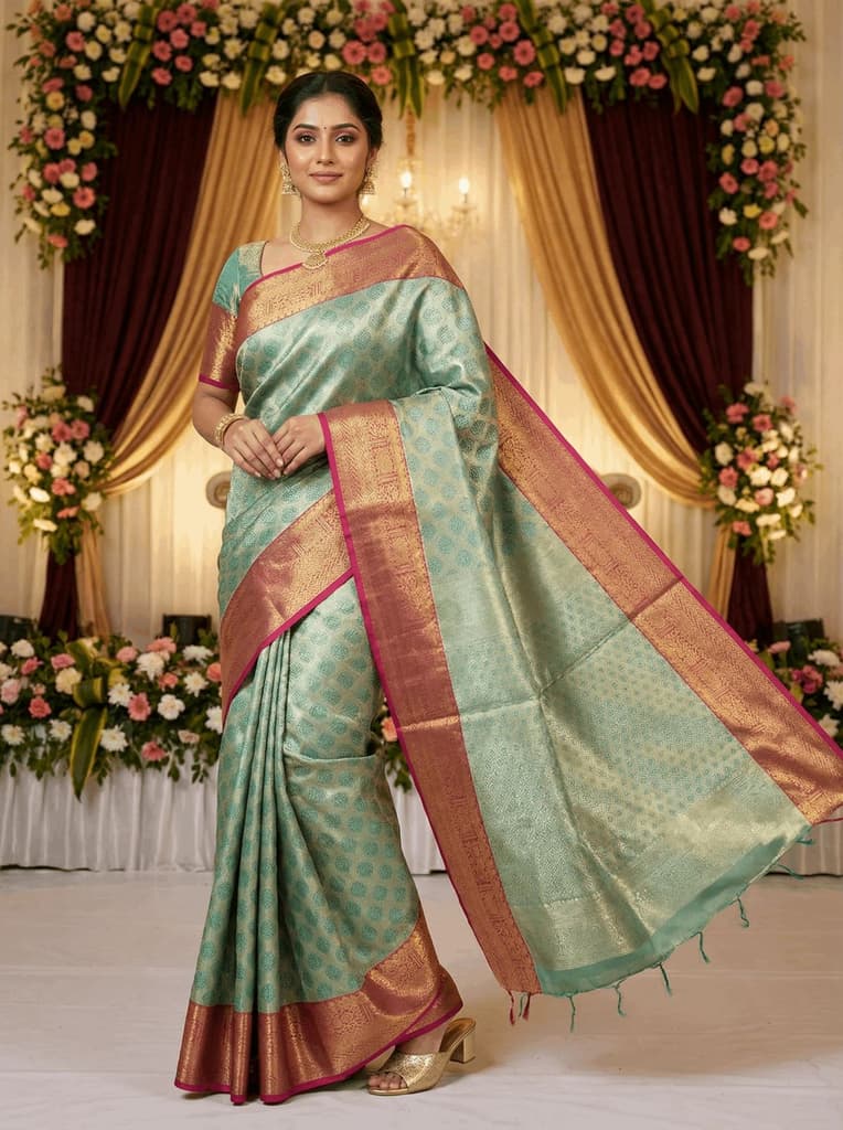 MIMOSA Women's Woven Design Kanjivaram Style Art Silk Saree with Blouse Piece - Rama (SA00002734RMFREE) — photo 4