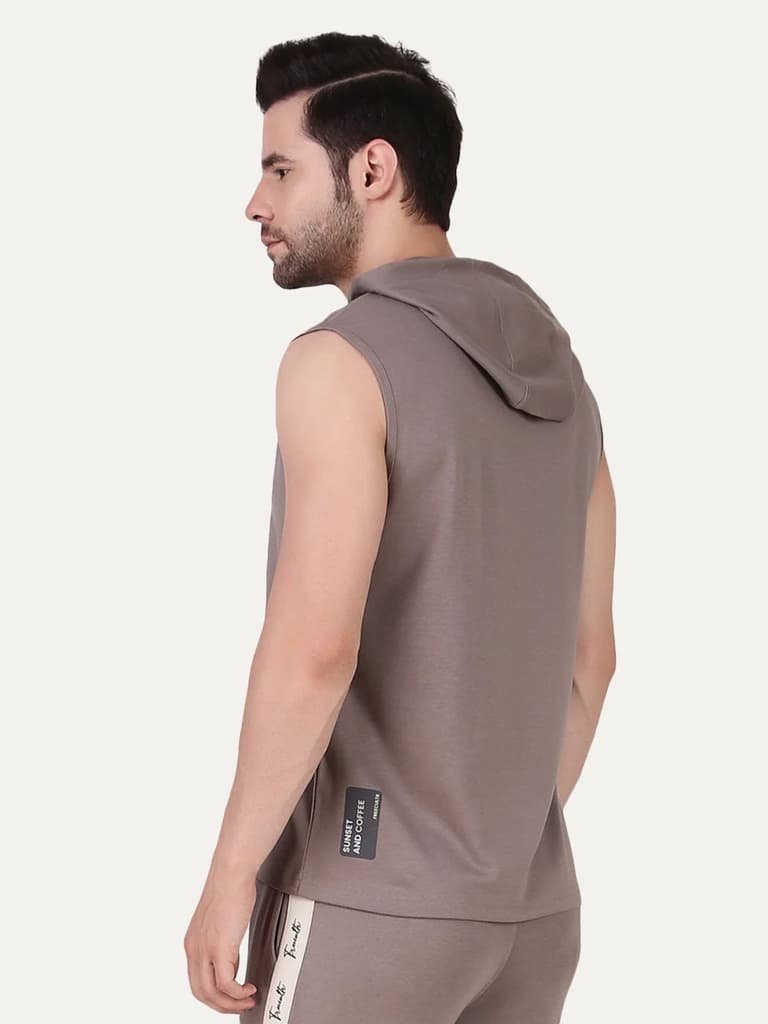 Khaki Printed Sleeveless Hoodie — photo 3