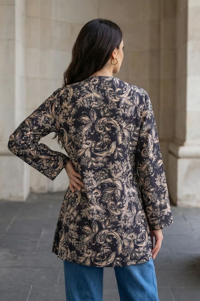 Navy Blue Block Paisley Printed Straight Tunic — photo 4