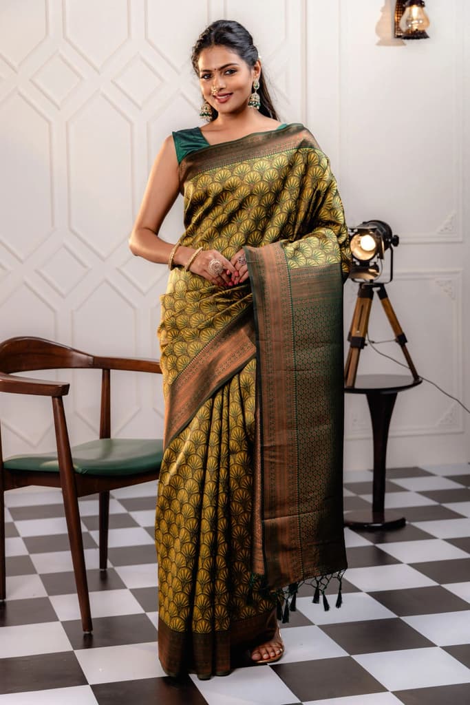 Mimosa Women's Woven Design Kanjivaram Style Art Silk Saree With Blouse Piece : SA00001790YLWFREE — photo 2
