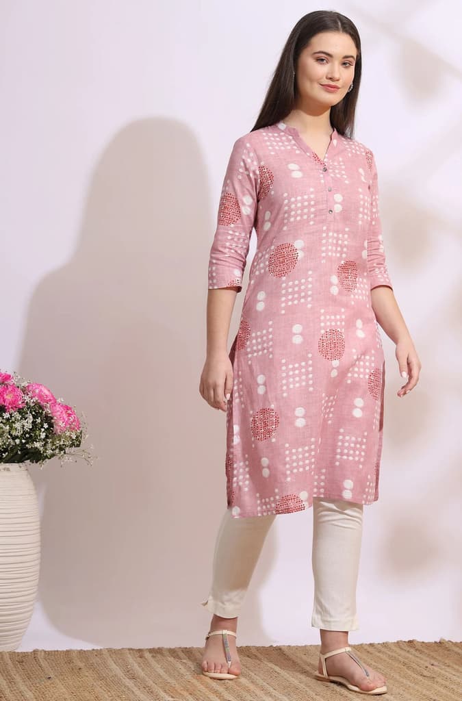 Pink Bold Geometric Printed Pure Cotton Straight Kurta — photo 7