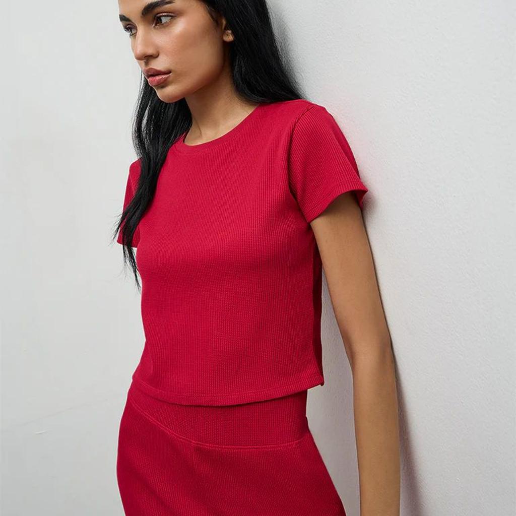 Superstar Red Waffle-Textured Top
